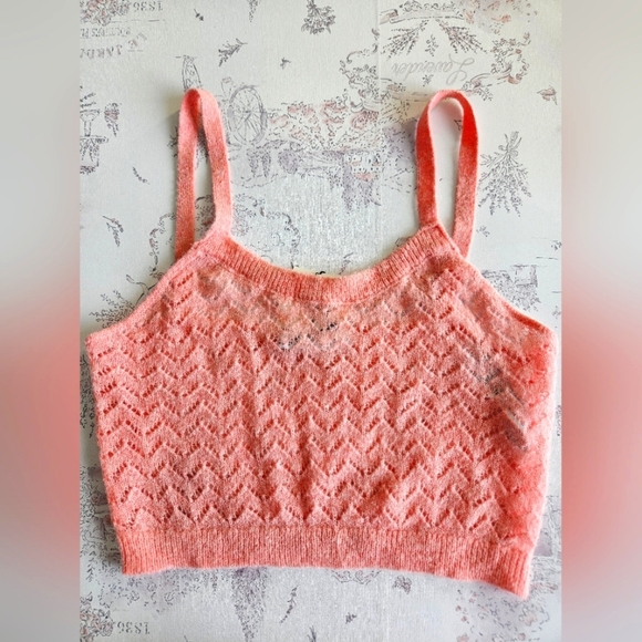 NWT!!! Zara Alpaca-Wool Pointelle Knit Cropped Camisole, Size Large - Picture 1 of 4